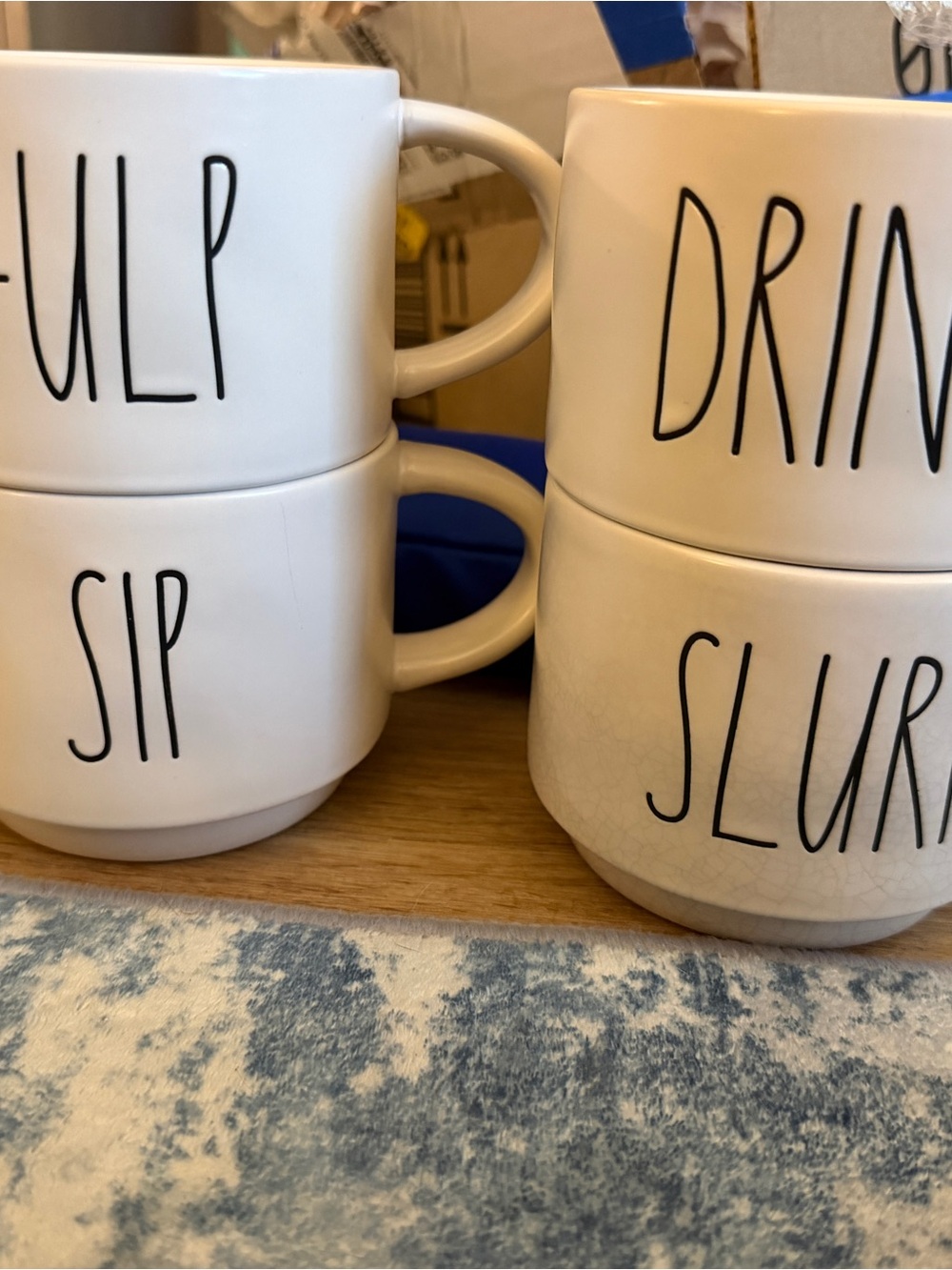 Rae Dunn - Stackable Mugs - Sip, Slurp, Drink, Gulp